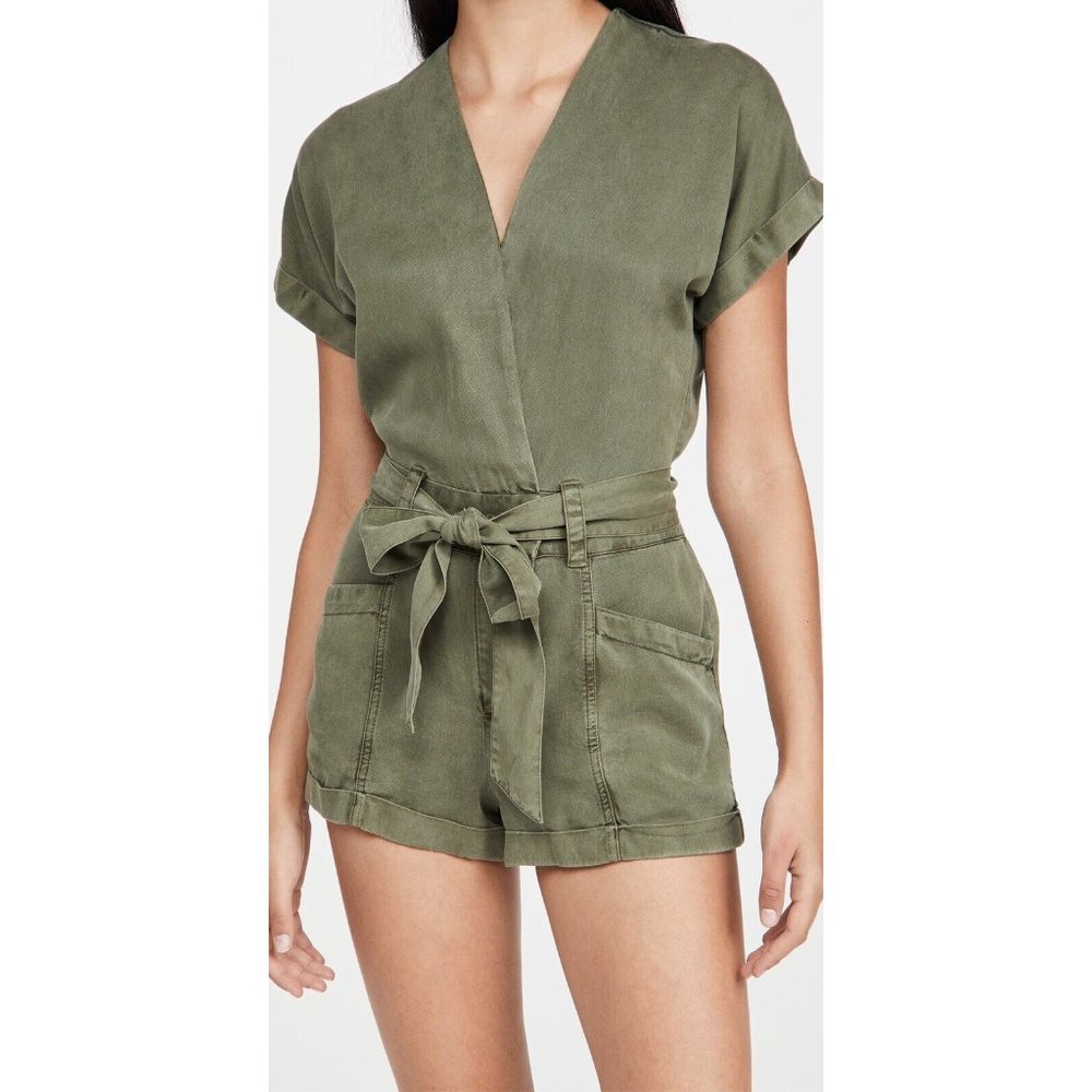 YFB CLOTHING Axel Romper Cadet Pigment Green Tie Belt Shorts - Picture 2 of 5
